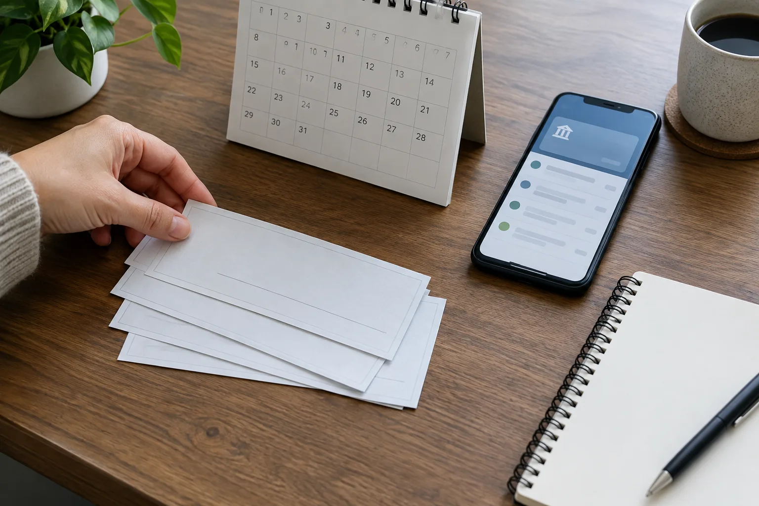 Des documents de paiement et un calendrier évoquent le suivi des opérations à venir.