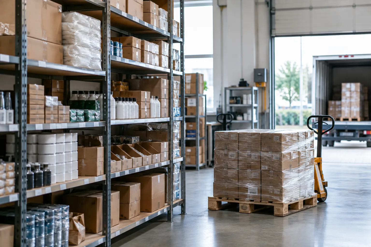 Des marchandises entreposées dans un espace de stockage avant leur livraison.
