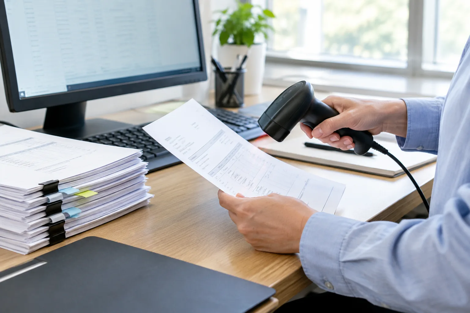 Une facture et des justificatifs sont préparés pour être transmis à un organisme financier.
