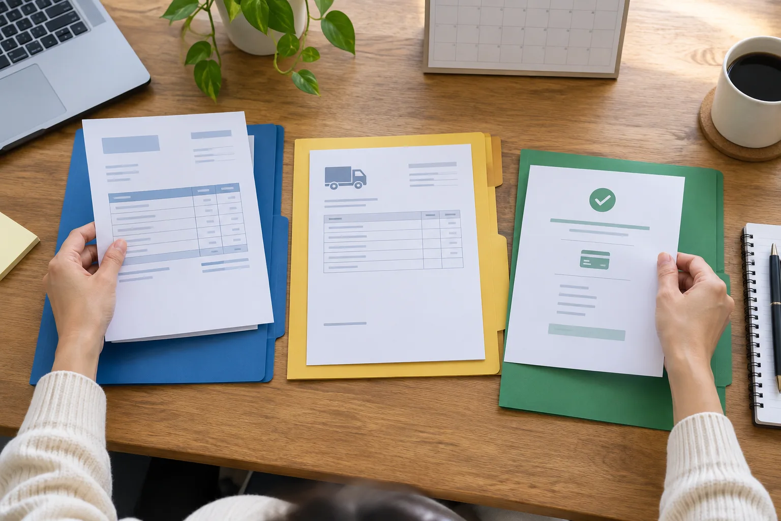 Des justificatifs de vente et de paiement triés pour suivre les dates d’exigibilité de la TVA.